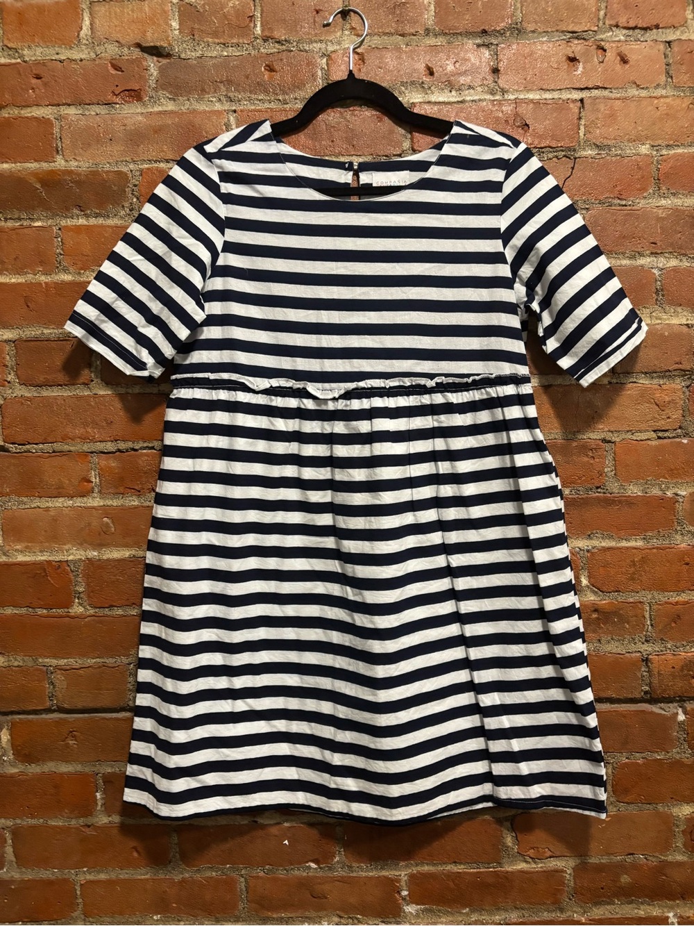 Navy and White Striped Cotton Babydoll Dress